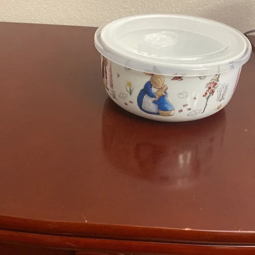Beatrix Potter PETER RABBIT Porcelain Microwave Storage Bowl Vent Lid Bunny NEW